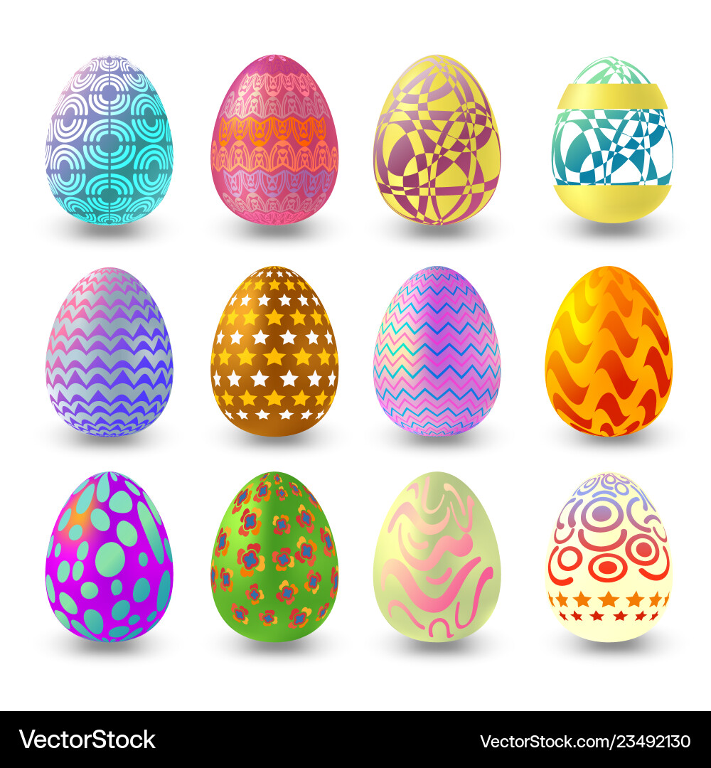 Set of easter eggs with different pattern isolated Set of easter eggs with different pattern isolated Vector Image