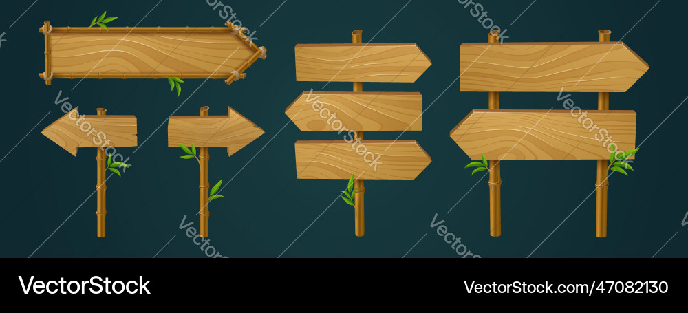 Wood pointer bamboo game ui frame direction arrow Wood pointer bamboo game ui frame direction arrow vector image