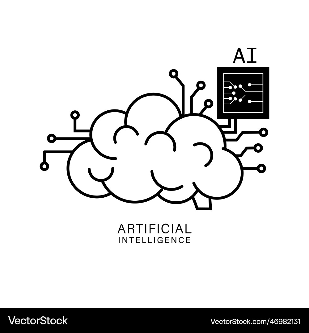 Artificial intelligence brain with microchip icon Artificial intelligence brain with microchip icon vector image