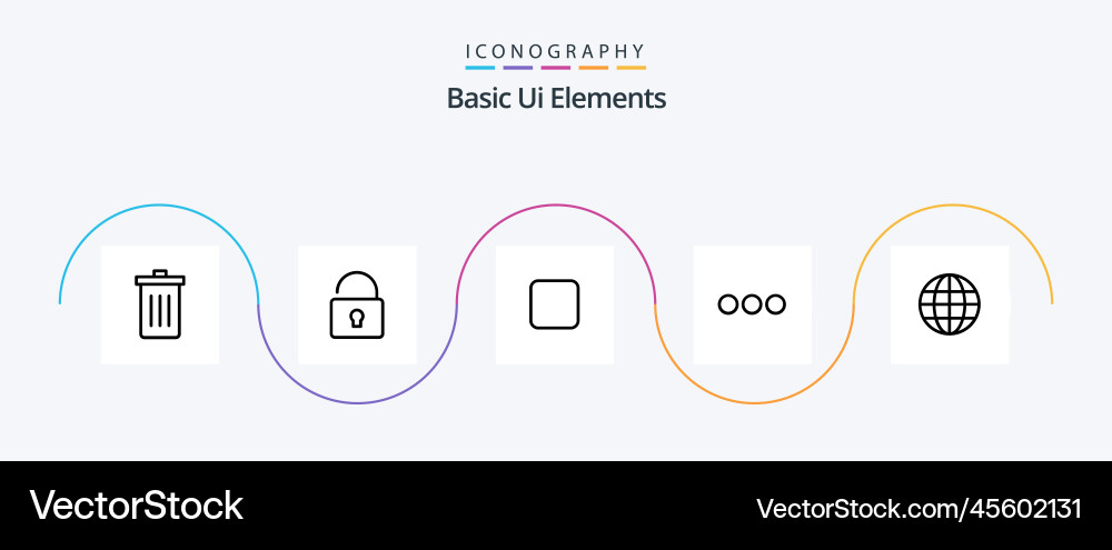 Basic ui elements line 5 icon pack including map Vector Image