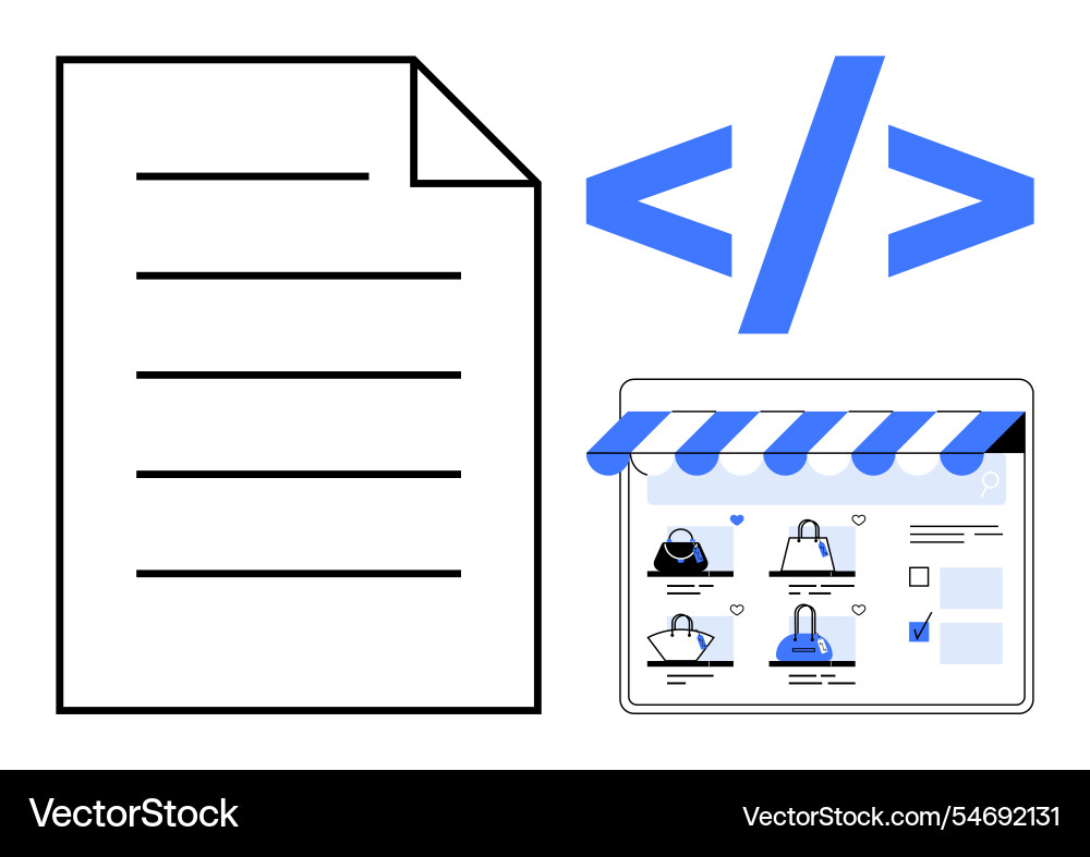 Code symbol document and online shopping store Code symbol document and online shopping store vector image