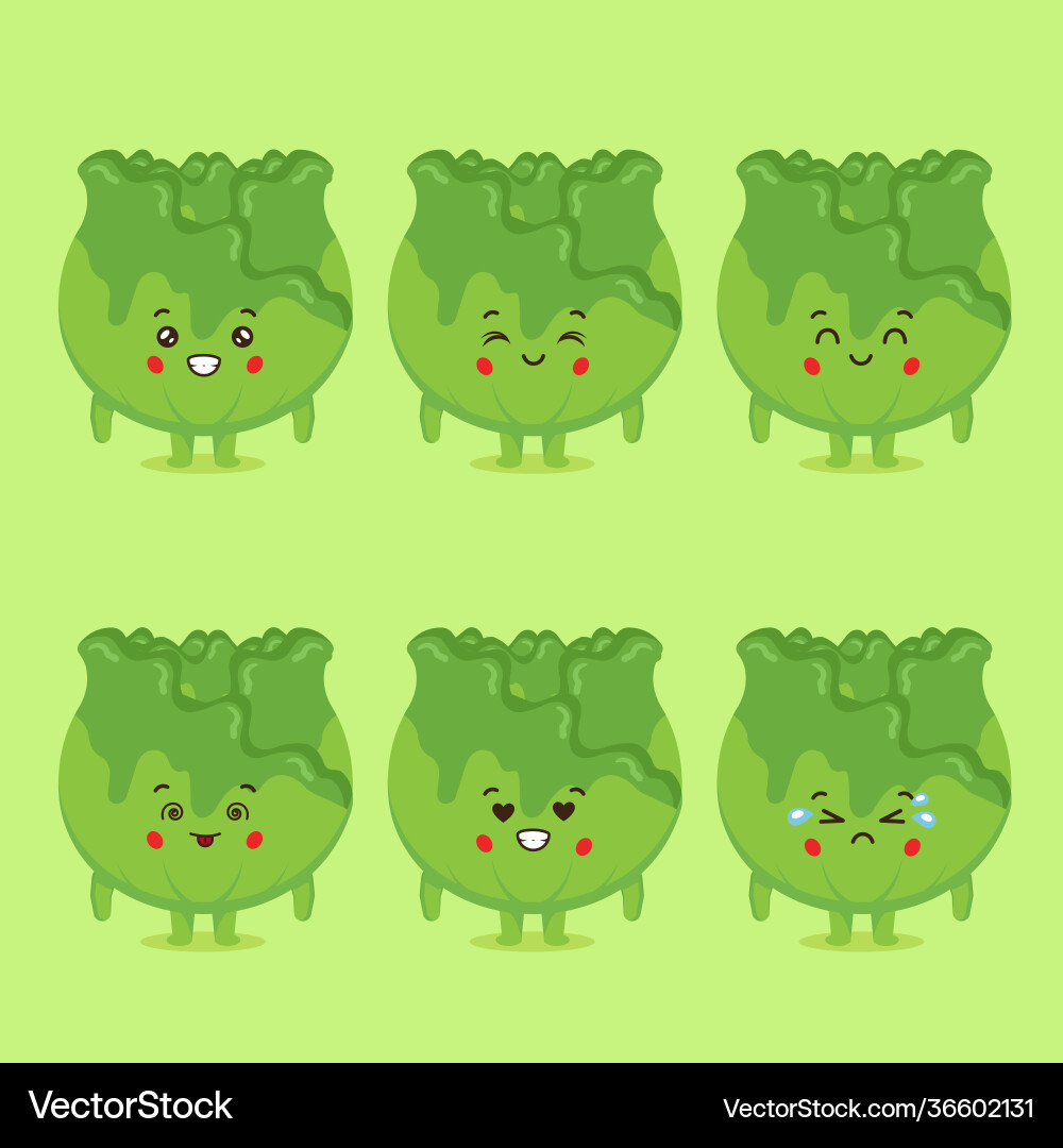Cute cabbage character with various expression Cute cabbage character with various expression Vector Image