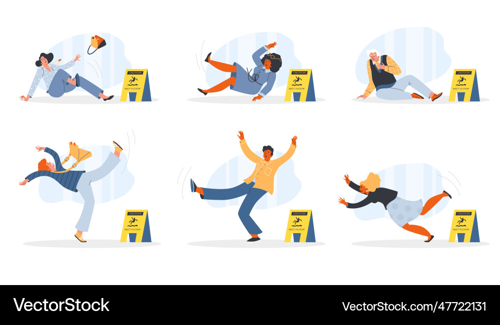 Falling on Wet Floor Characters Vector Image