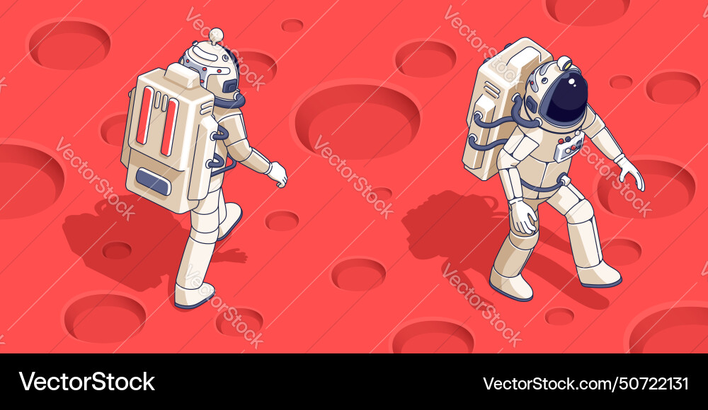 Isometric spaceman in spacesuit on planet surface Isometric spaceman in spacesuit on planet surface vector image
