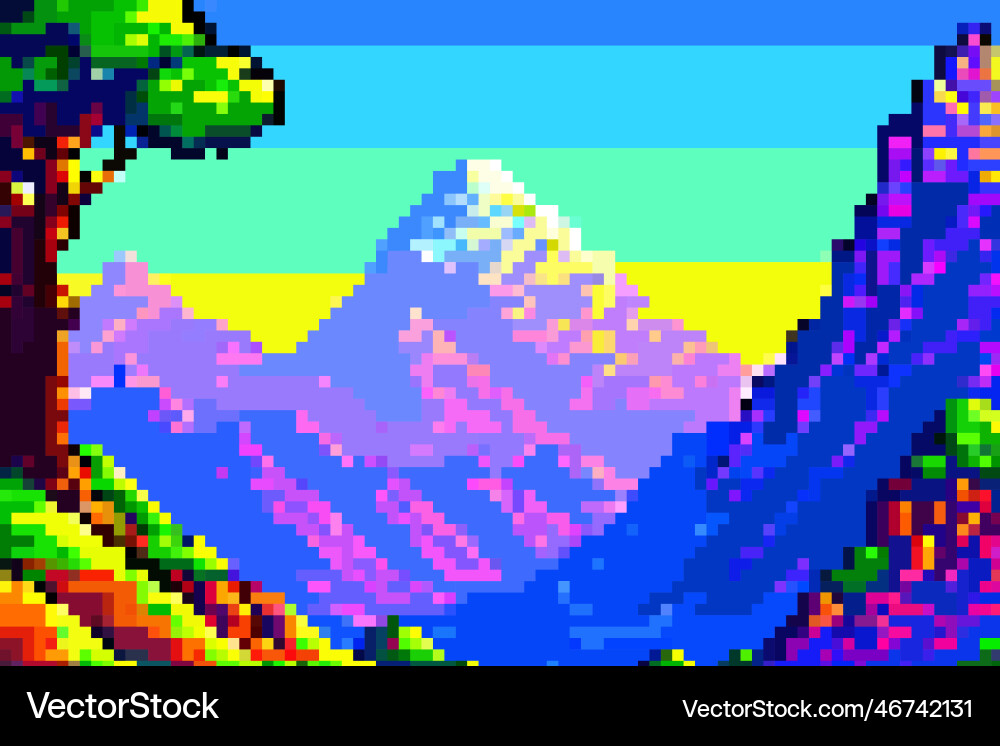 Landscape 8bit pixel art summer natural vector image