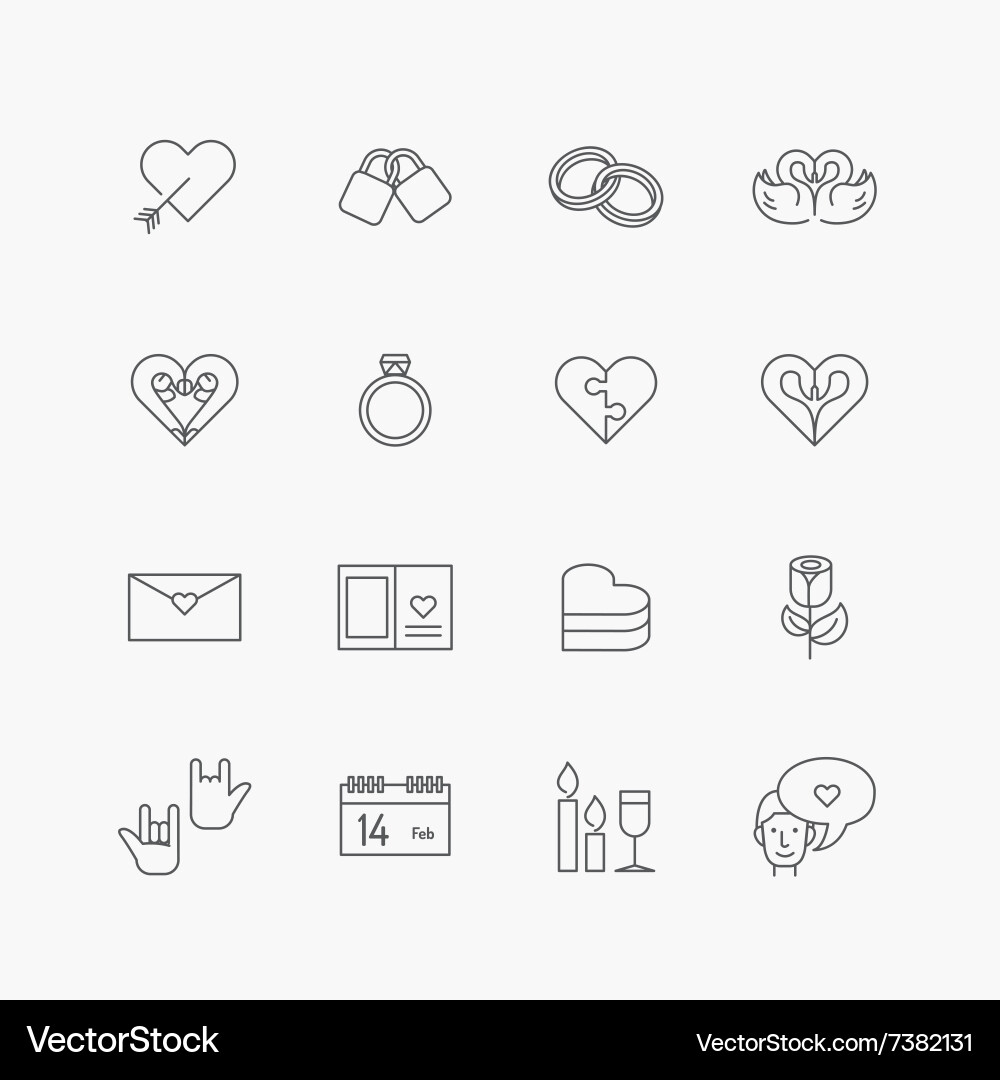 Linear web icons set - love collection of simple f Vector Image
