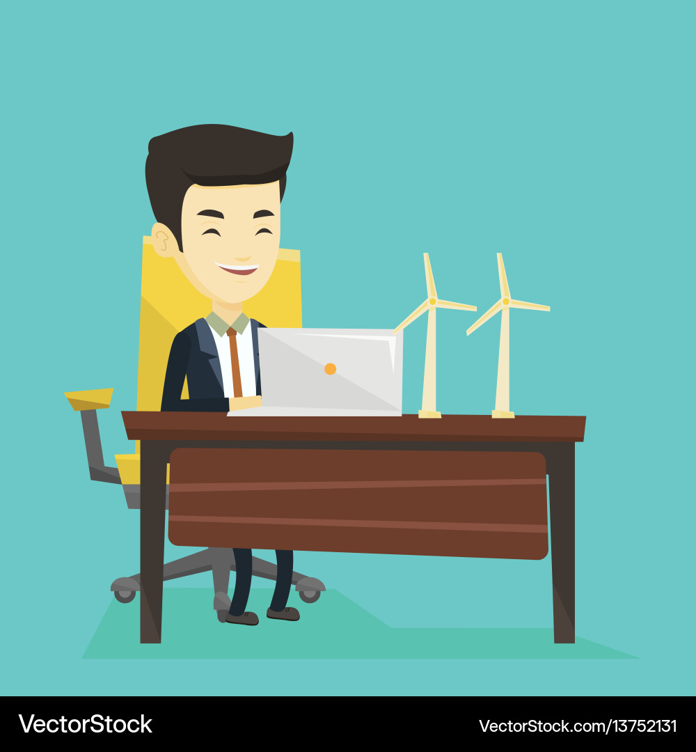 Man working with model of wind turbines vector image