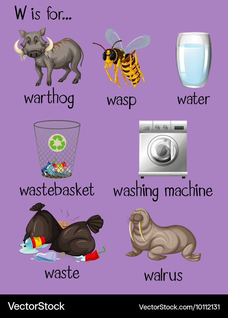 W. First Words Many words begin with letter w Royalty Free Vector Image