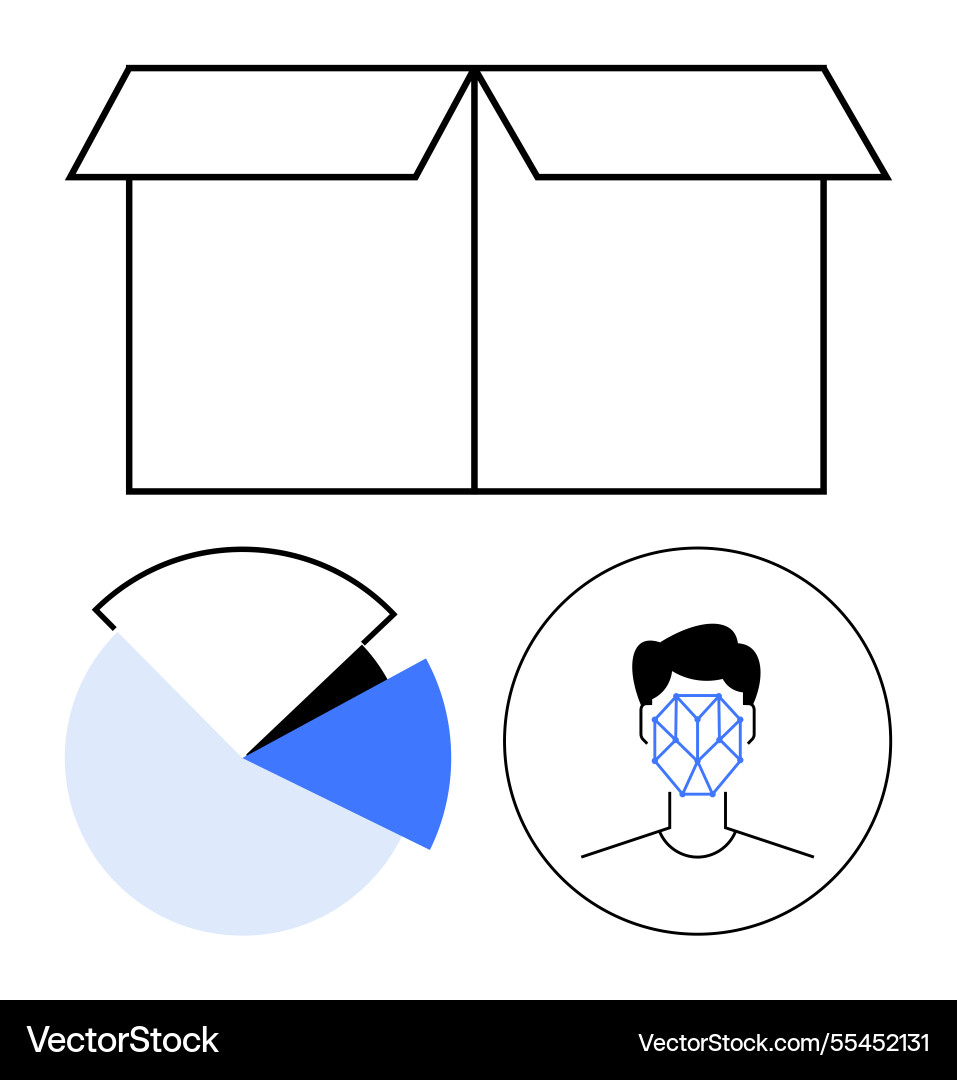 Open box pie chart with data segment and facial Open box pie chart with data segment and facial Vector Image
