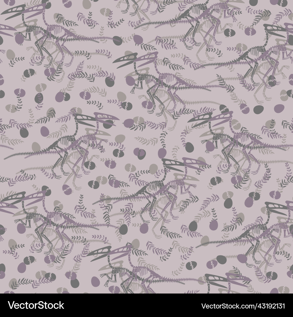 Seamless pattern with dinosaur skeleton vector image