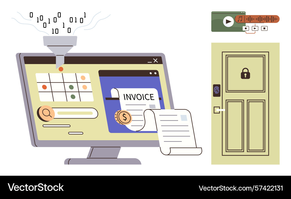 Secure online invoice processing with data Secure online invoice processing with data vector image