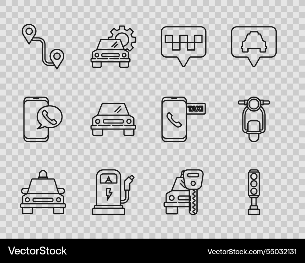 Set line taxi car traffic light map pointer Set line taxi car traffic light map pointer vector image