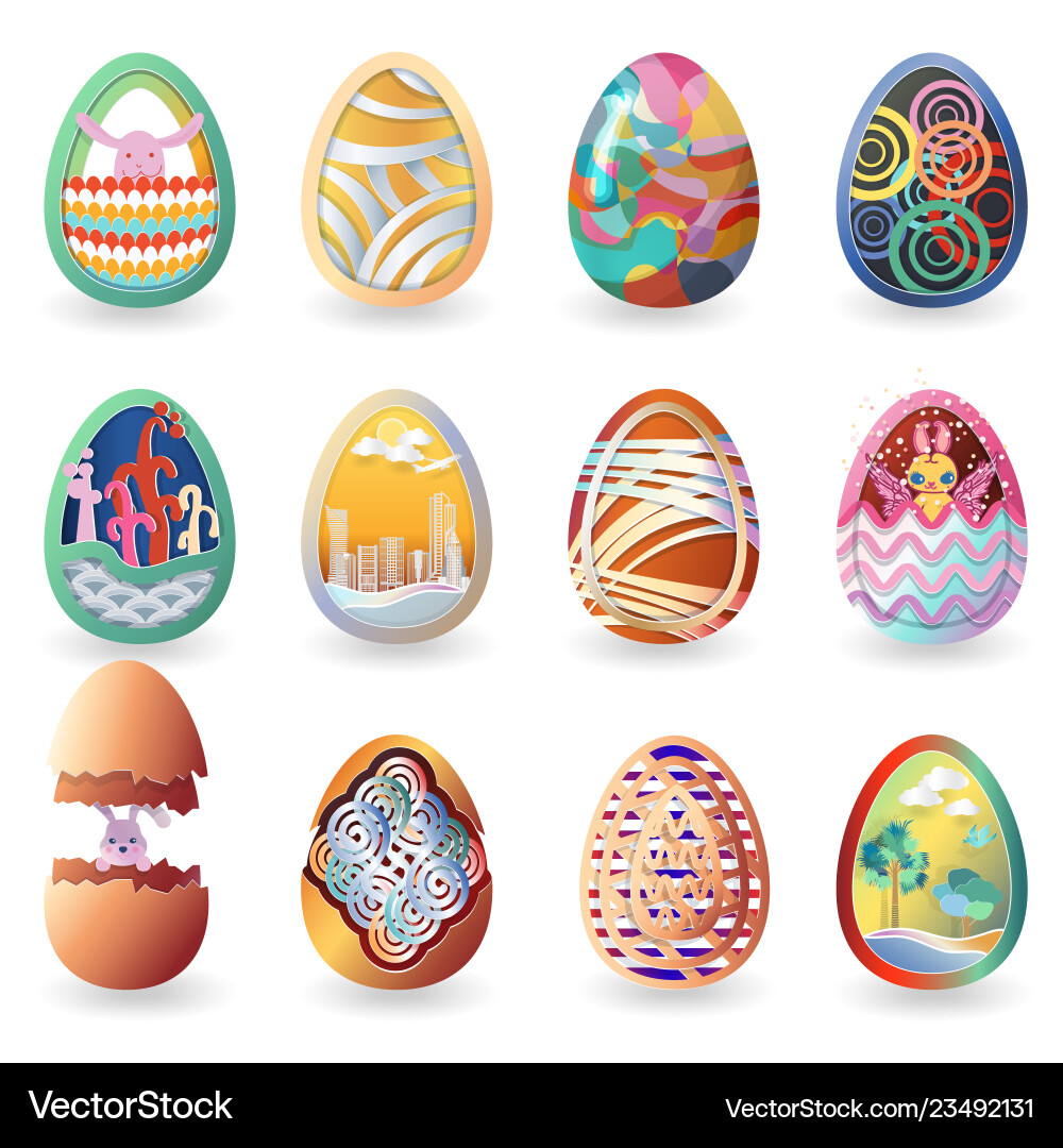 Set of easter eggs with different pattern isolated vector image