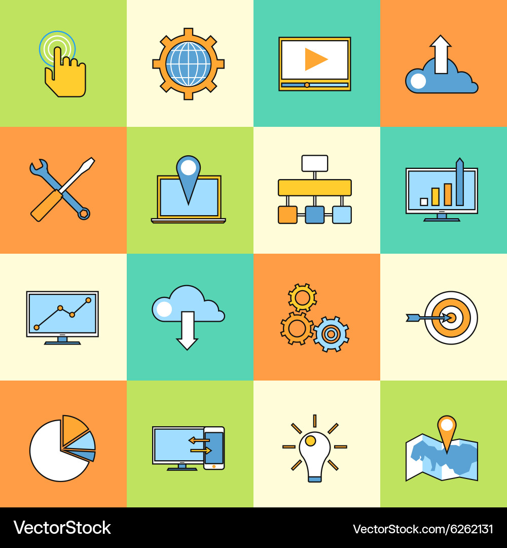 Set of responsive web development line icons flat vector image