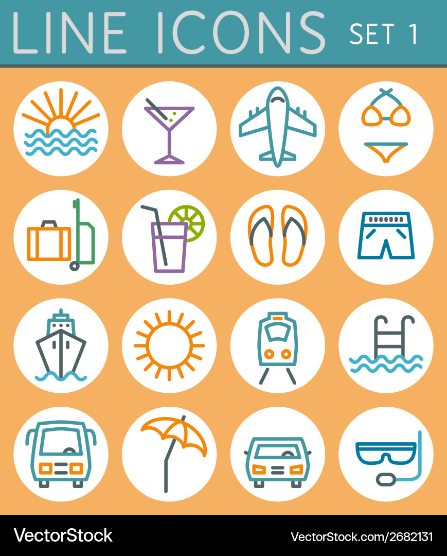 Travel line icons set web design elements vector image