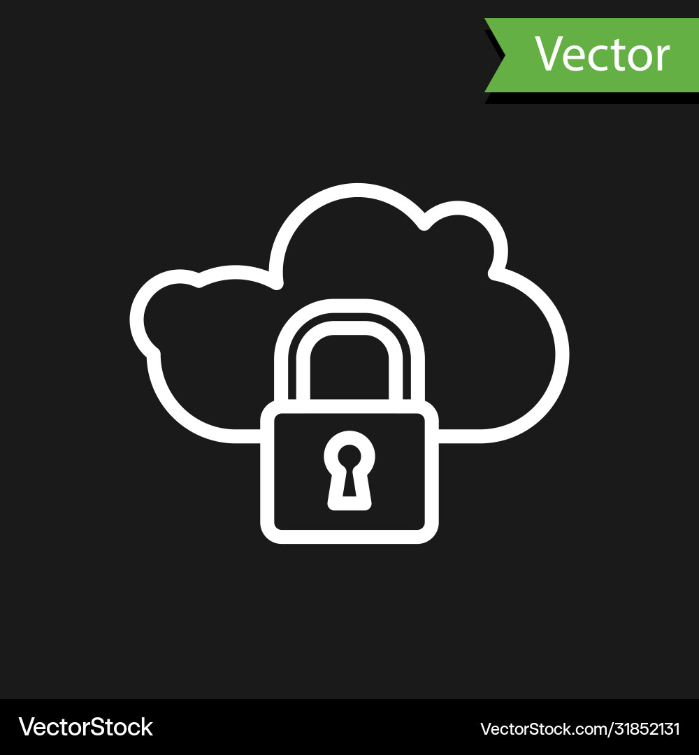 White line cloud computing lock icon isolated Vector Image