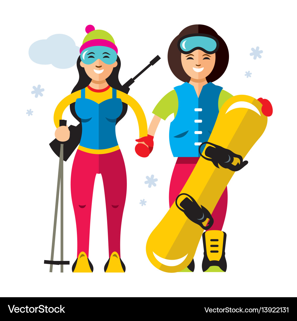 Winter sports girl biathlon and snowboard Winter sports girl biathlon and snowboard vector image