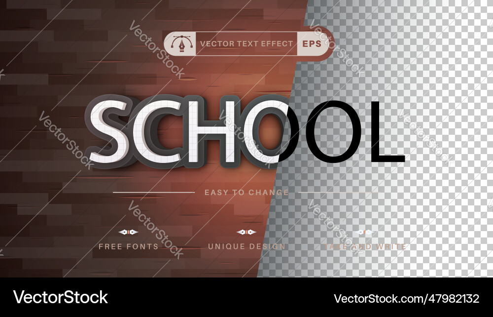 3d school - editable text effect font style vector image