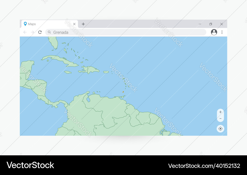 Browser window with map of grenada searching Vector Image
