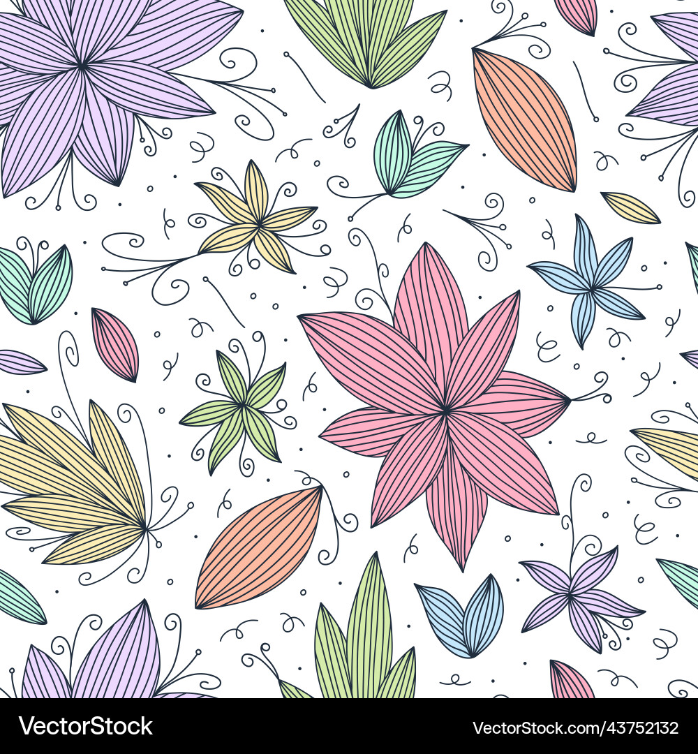 Hand draw seamless doodle pattern with flower Vector Image