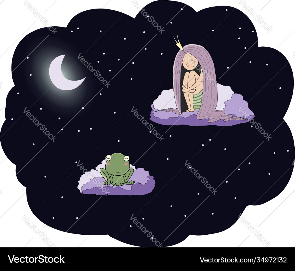 Moonlit princess with frog Moonlit princess with frog vector image