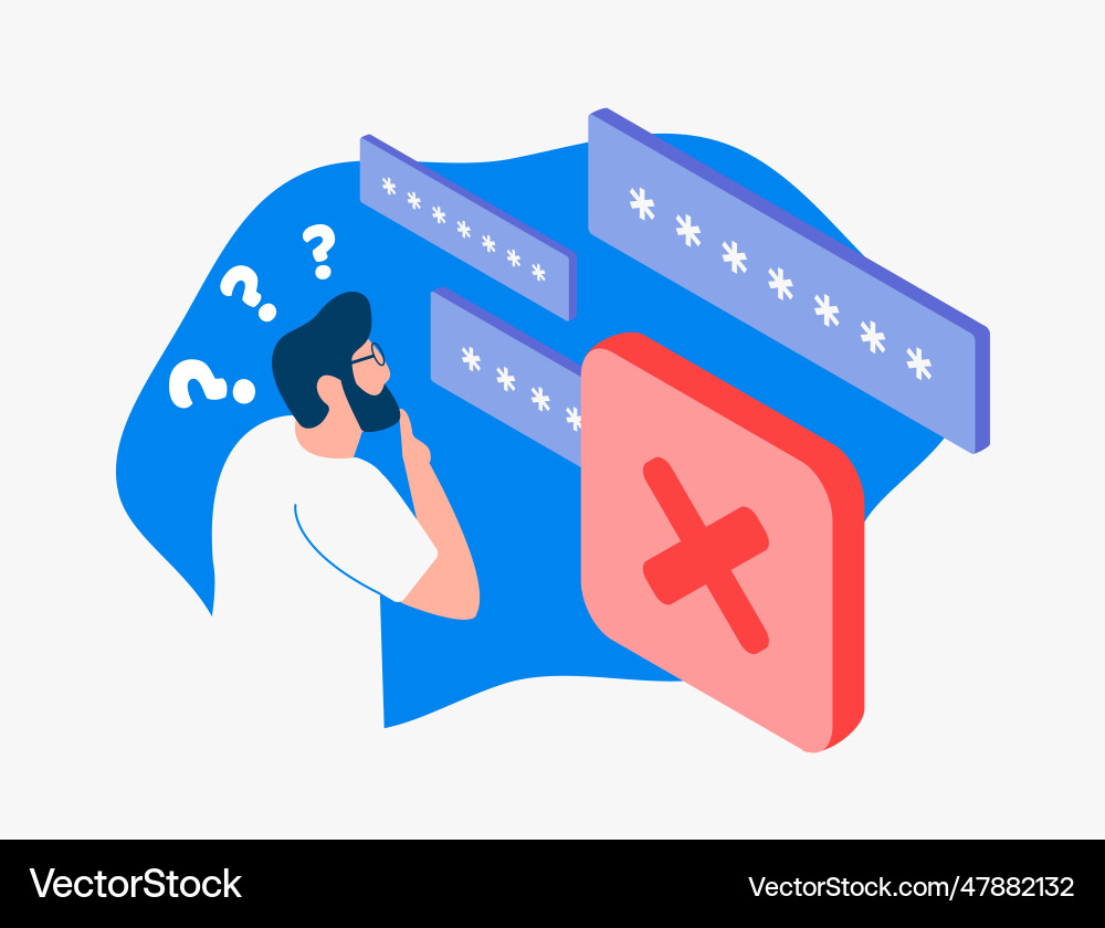 Password error - man forgets or security Password error - man forgets or security vector image