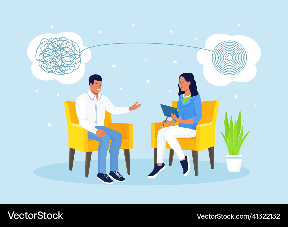 Psychologin Frau und Mann Patientin in Psychologie Psychologin Frau und Mann Patientin in Psychologie vektorbild