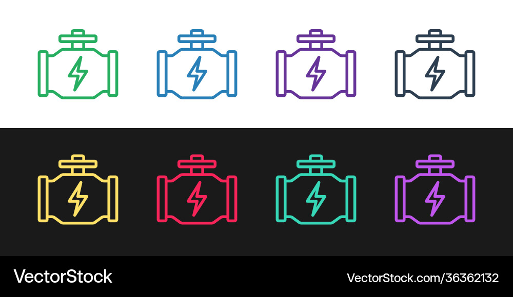 Set line check engine icon isolated on black Vector Image