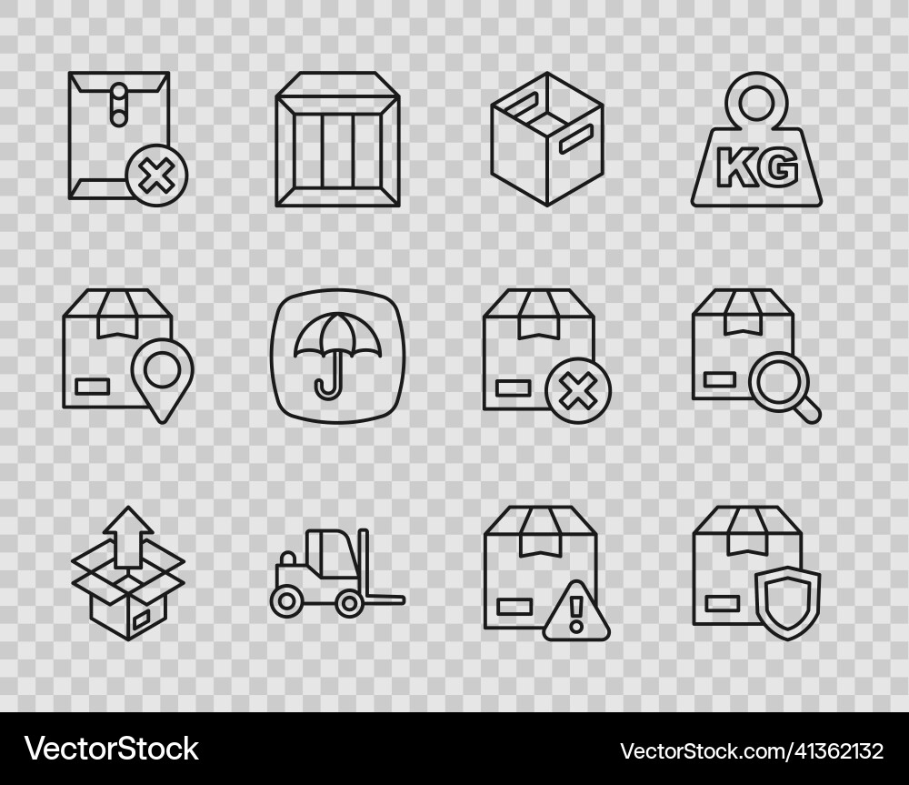 Set line unboxing delivery security with shield Set line unboxing delivery security with shield vector image