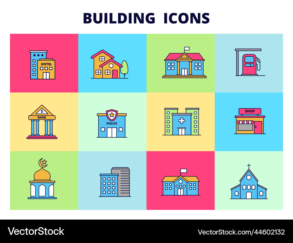 Set of building icons with a colorful design Set of building icons with a colorful design vector image