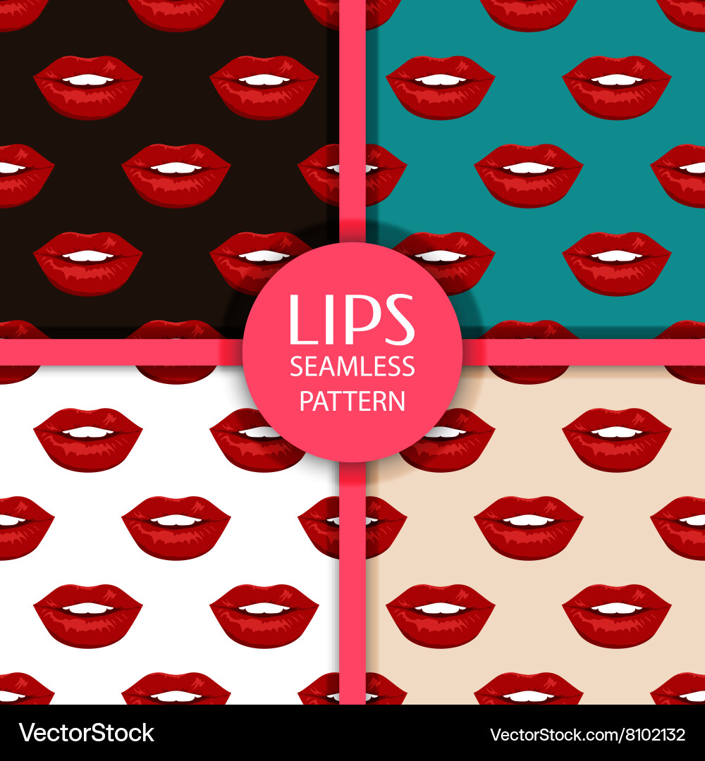 Set of seamless patterns with lips vector image