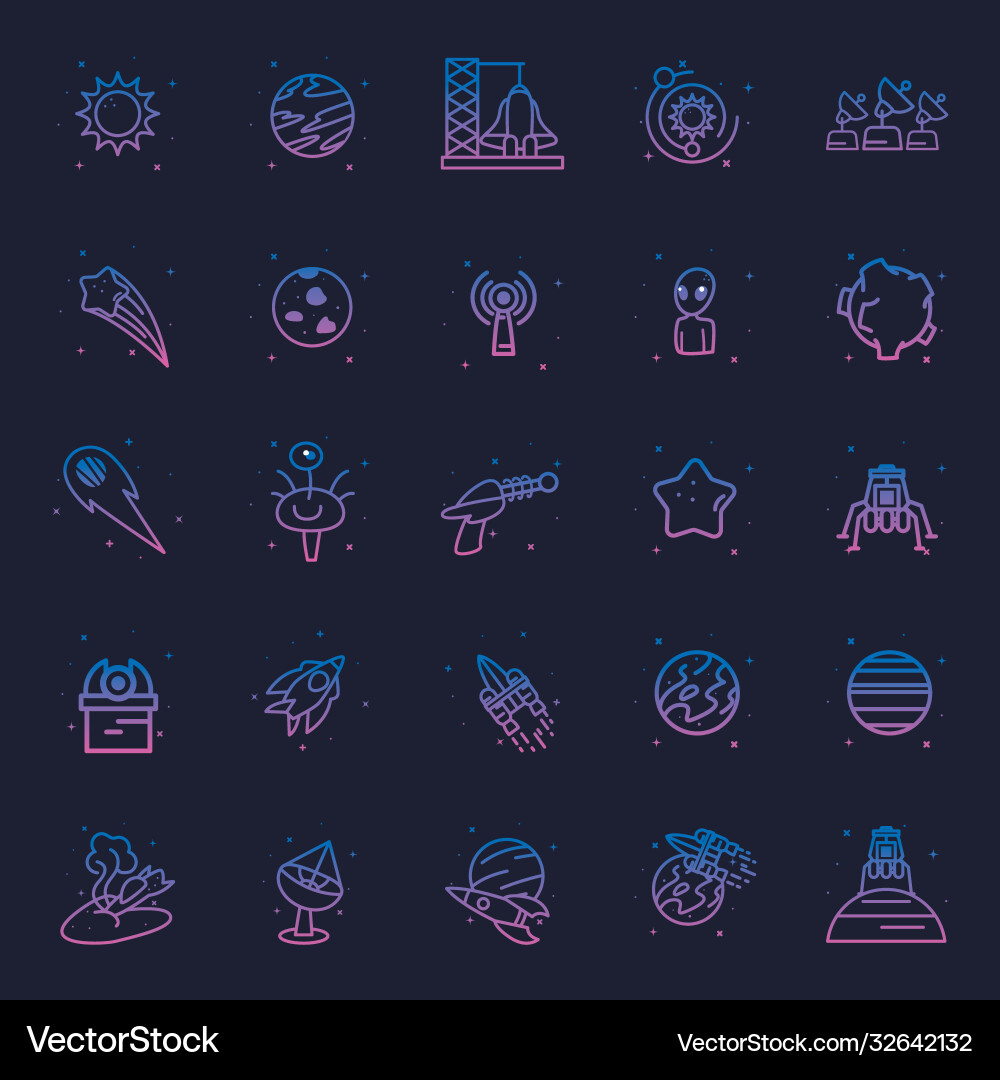 Space gradient style icon set design vector image