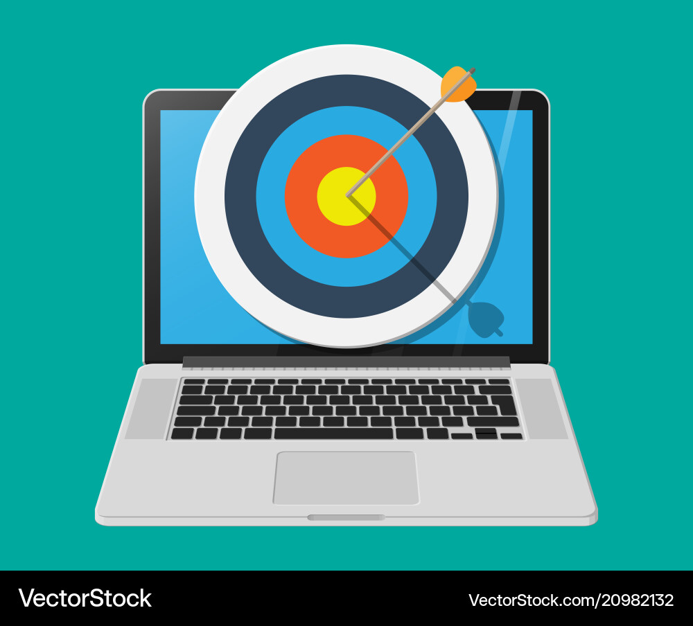 Target with arrow in cente on laptop screen Vector Image