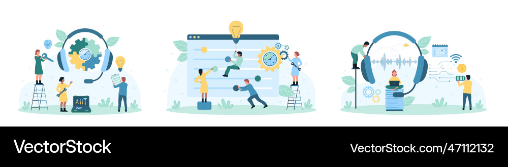 Technical support service set tiny people move Technical support service set tiny people move vector image