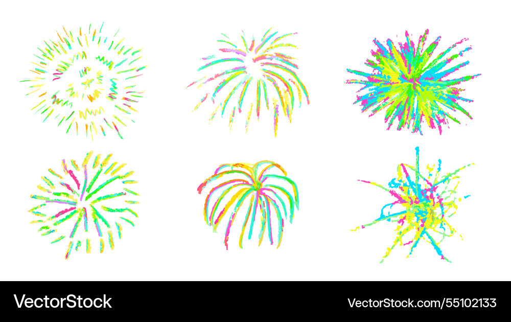 Abstract burst contour pattern fireworks set Vector Image