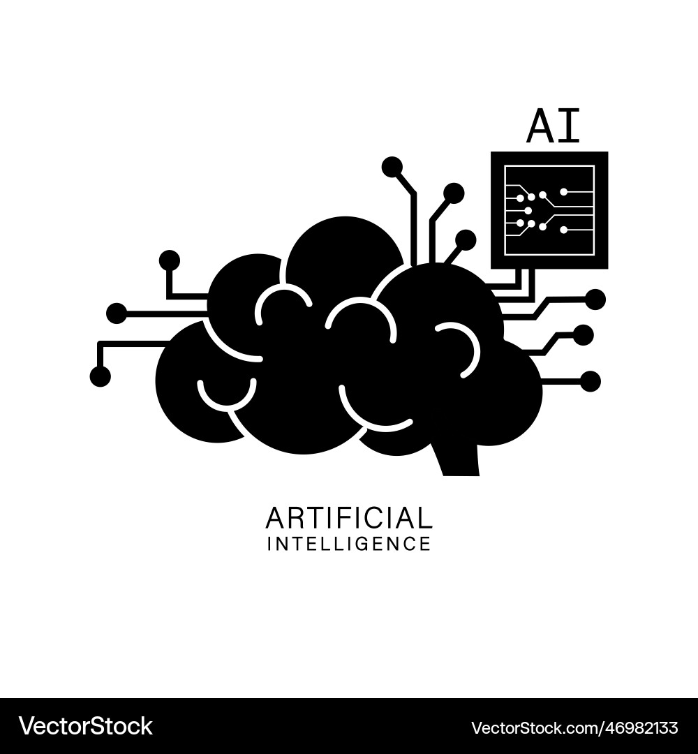 Artificial intelligence brain with microchip icon Artificial intelligence brain with microchip icon vector image