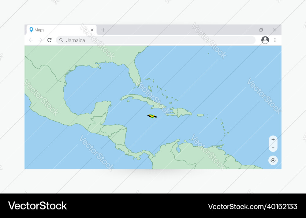 Browser window with map of jamaica searching vector image