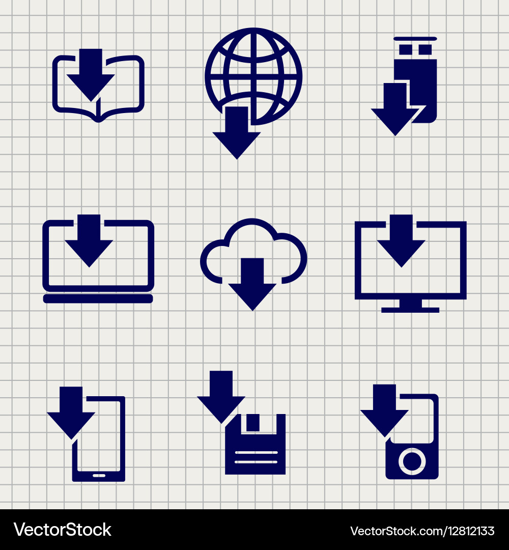 Different devices downloading data sketch icons Vector Image