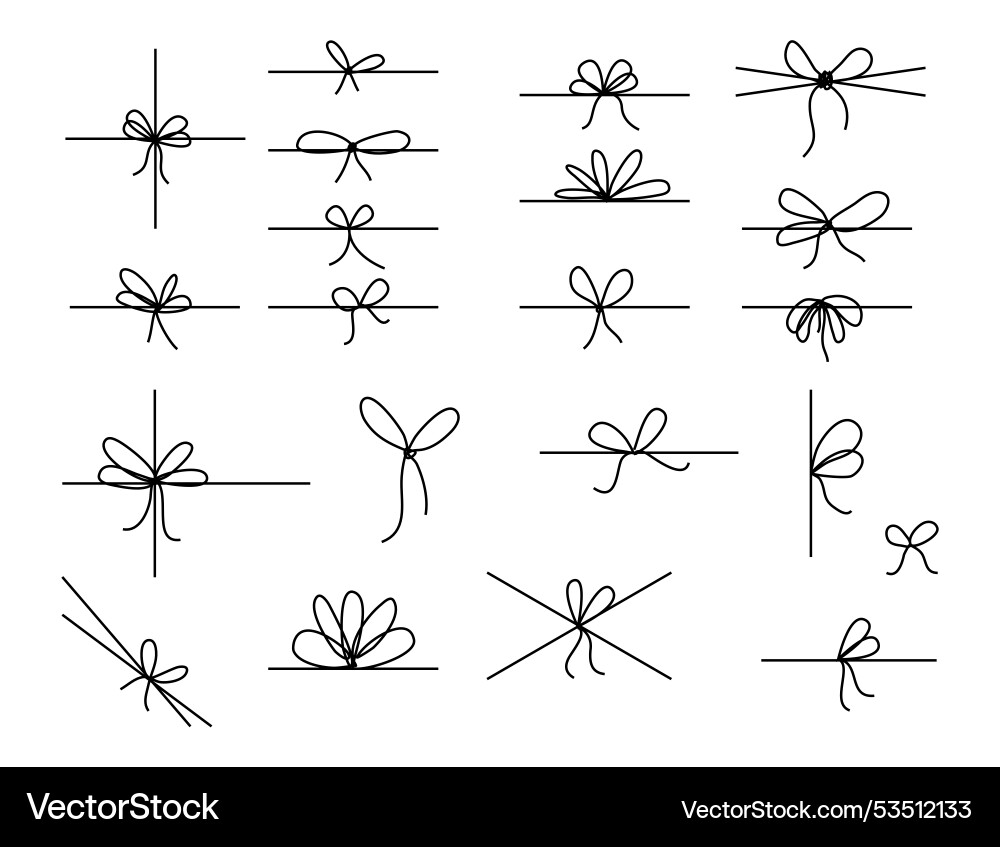 Line bows on ribbon bow string set for box Line bows on ribbon bow string set for box vector image