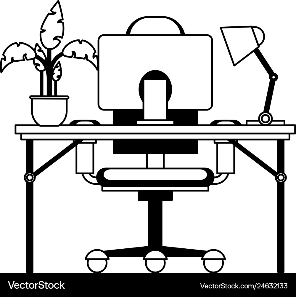 Office with computer in black and white Office with computer in black and white vector image
