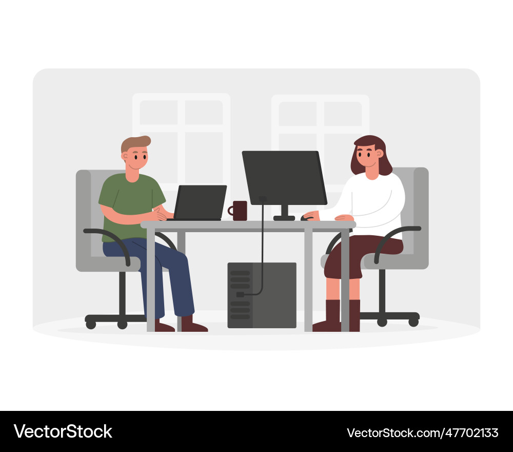Professional team working on computers in office Professional team working on computers in office Vector Image
