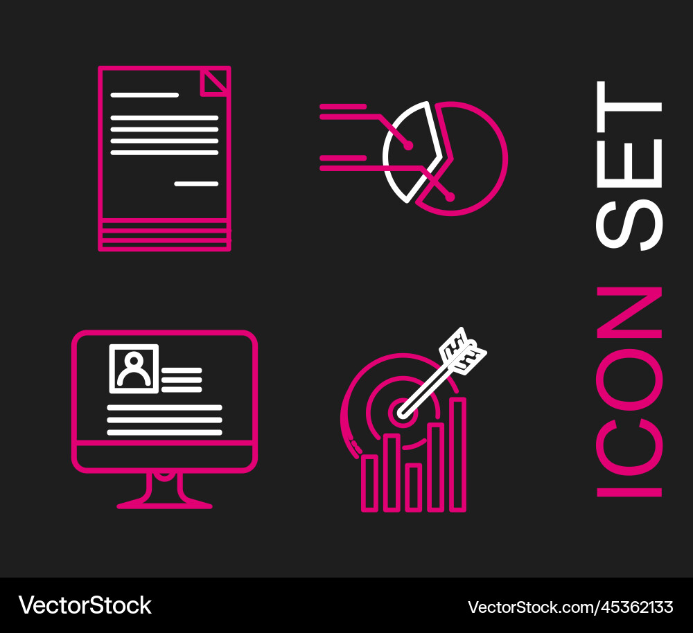 Set line target with graph chart computer monitor Set line target with graph chart computer monitor vector image