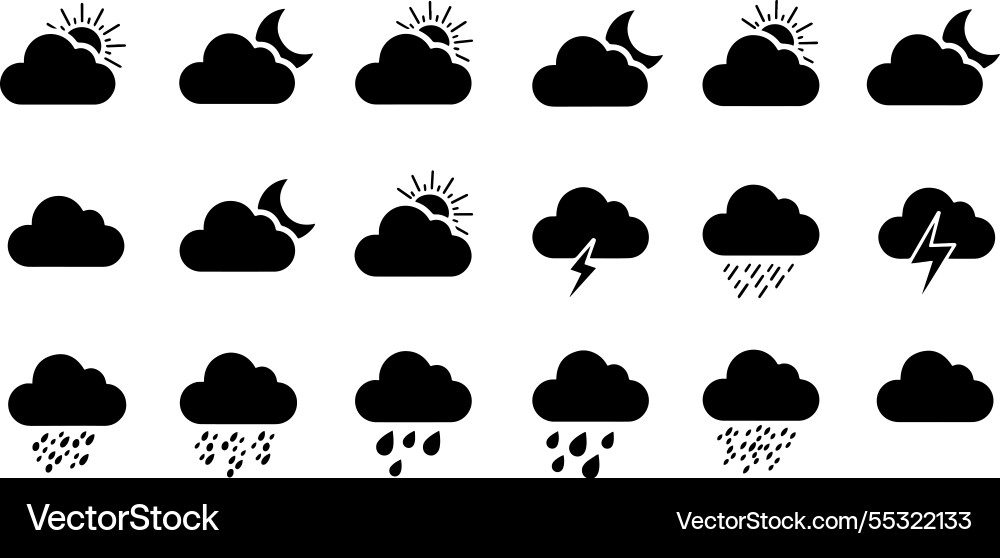 Set of weather icons showing different Set of weather icons showing different Vector Image