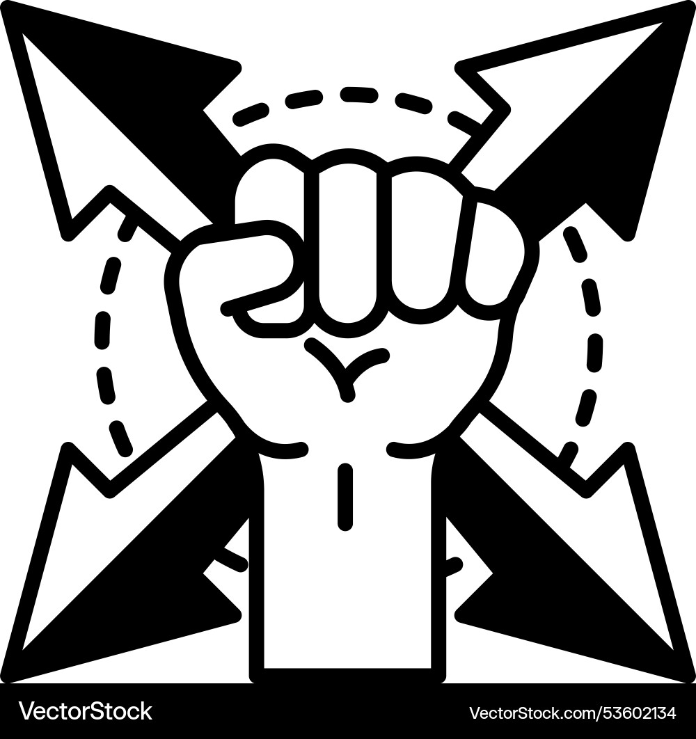 A fist with four arrows pointing in different A fist with four arrows pointing in different vector image