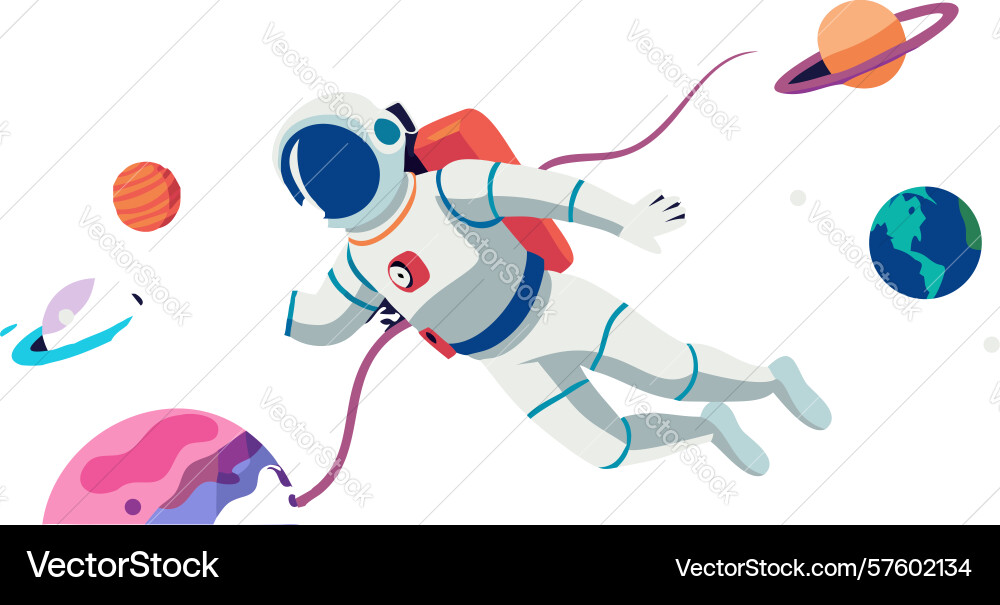 Astronaut floating in space with planets cosmic Vector Image