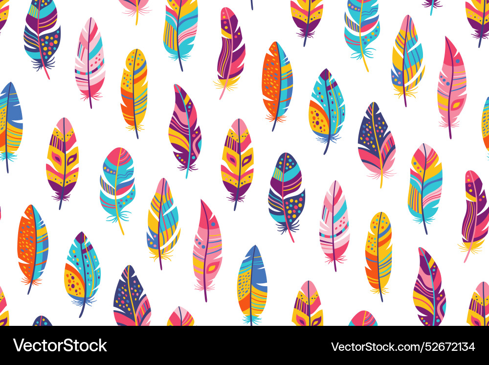 Bird feathers seamless pattern bohemian feather Bird feathers seamless pattern bohemian feather vector image