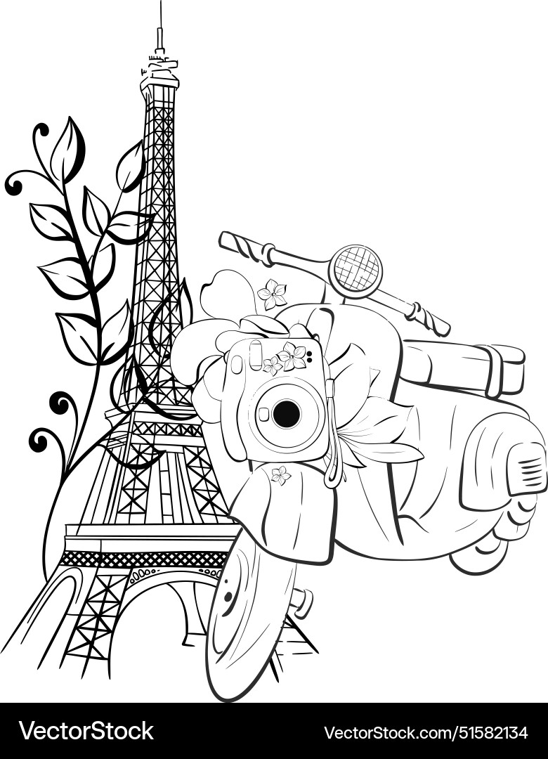 Eiffel tower and scooter Eiffel tower and scooter vector image