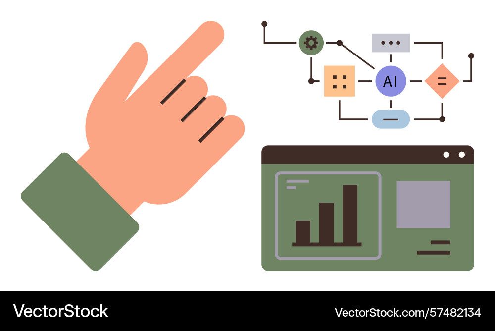 Hand gesturing toward ai workflow and analytics Hand gesturing toward ai workflow and analytics vector image