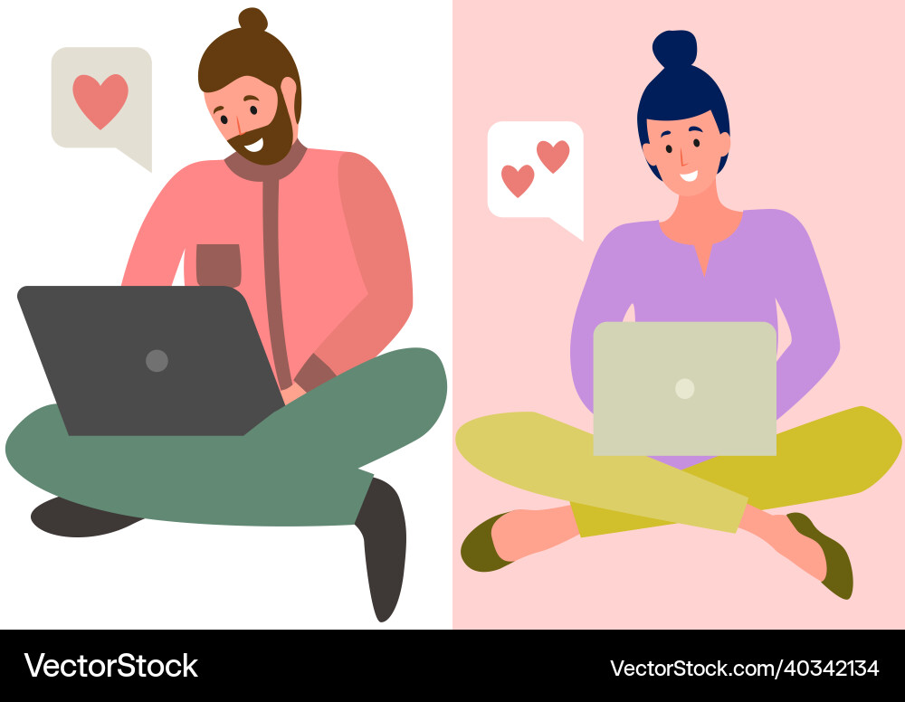 People in relationship using laptops computers People in relationship using laptops computers vector image