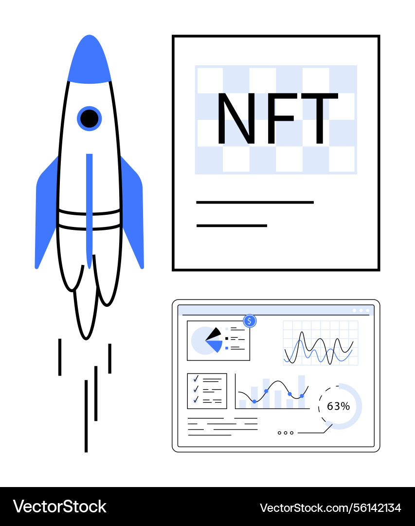 Rocket launching nft document and data analytics Rocket launching nft document and data analytics vector image